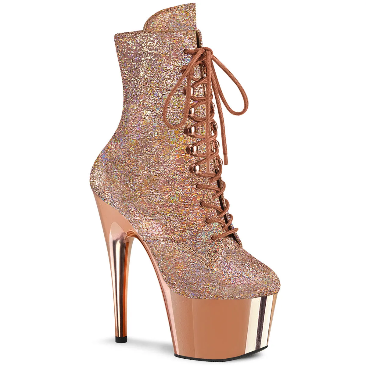 Adore-1020HM Rose Gold Holo Metallic Pu/Rose Gold Chrome, 7" Heels