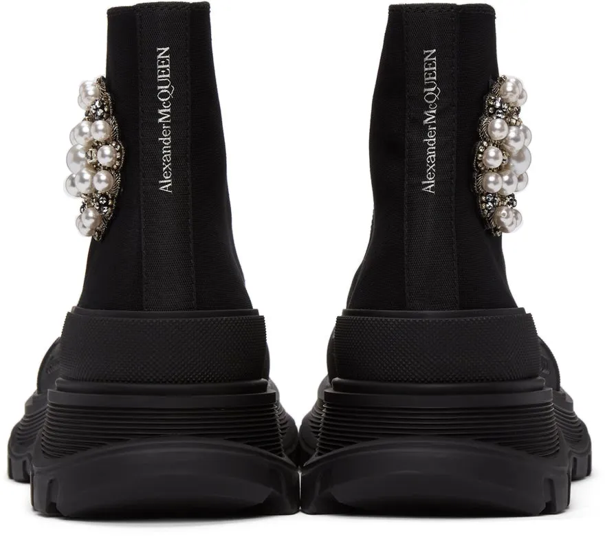 Alexander McQueen Black Canvas Pearl Tread Slick Boots
