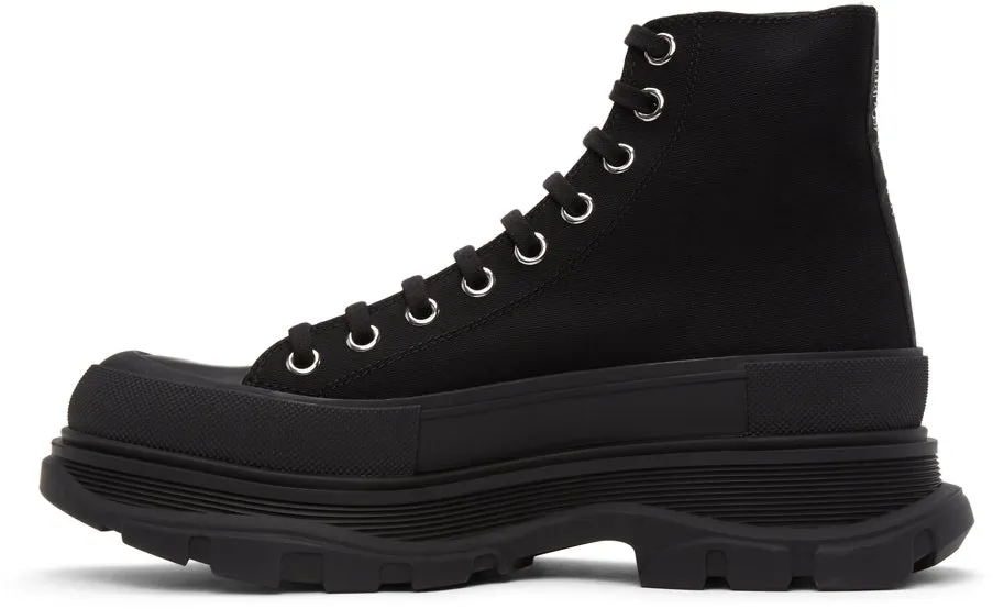 Alexander McQueen Black Canvas Pearl Tread Slick Boots