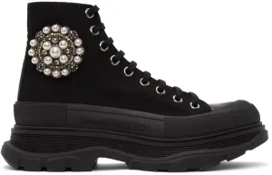 Alexander McQueen Black Canvas Pearl Tread Slick Boots