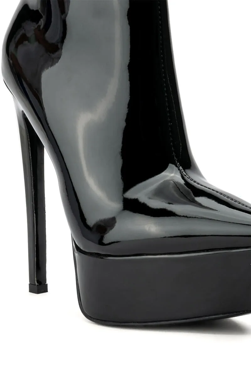 AZALEA WANG JEALOUSY PLATFORM STILETTO BOOTIE IN BLACK PATENT