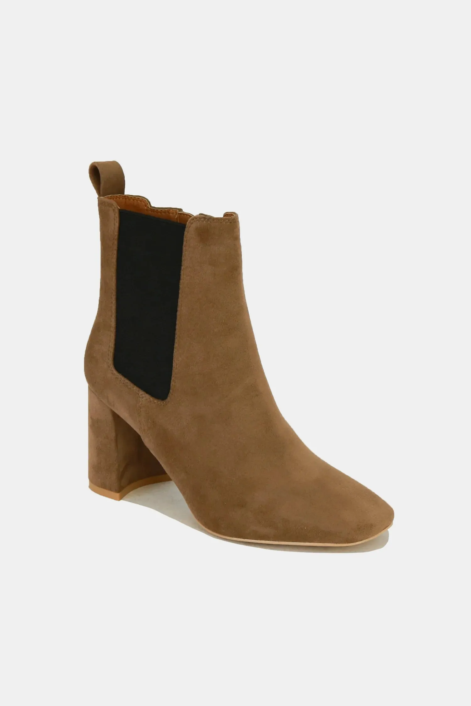Beast Fashion Faux Suede Block Heel Chelsea Boots with Elastic Side Panel WH