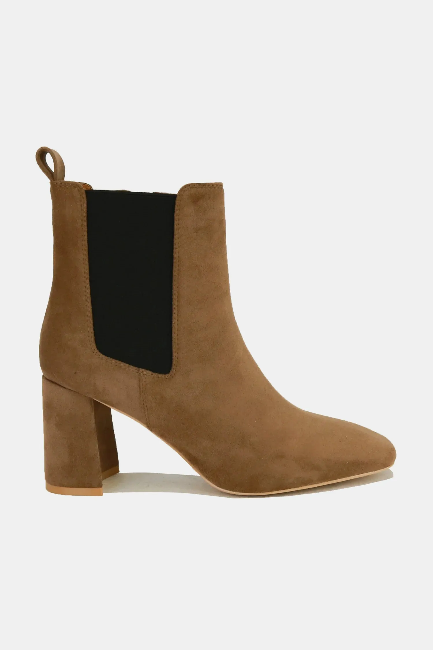 Beast Fashion Faux Suede Block Heel Chelsea Boots with Elastic Side Panel WH
