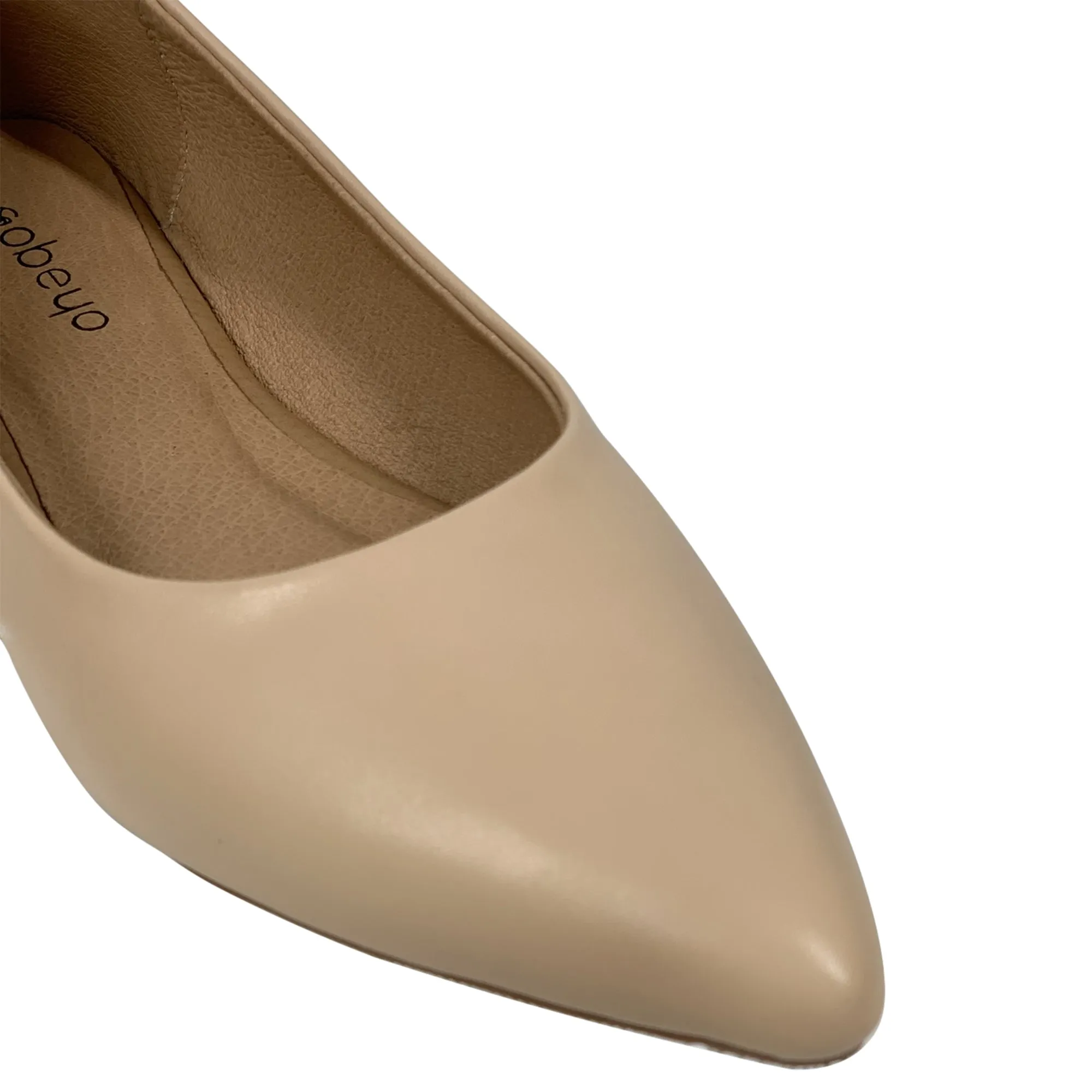 Beige Leather Pointed Toe Flat Memory Foam Cushion