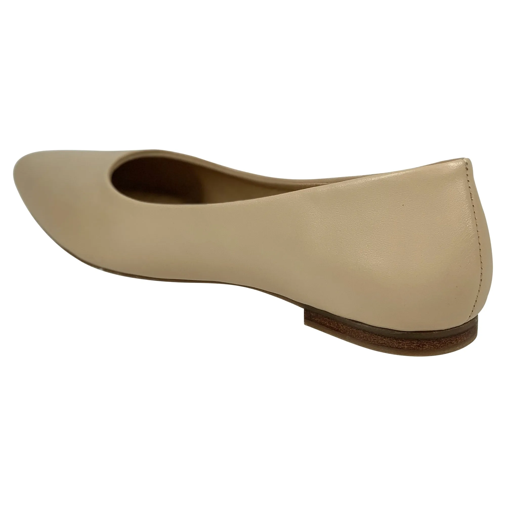 Beige Leather Pointed Toe Flat Memory Foam Cushion