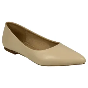Beige Leather Pointed Toe Flat Memory Foam Cushion