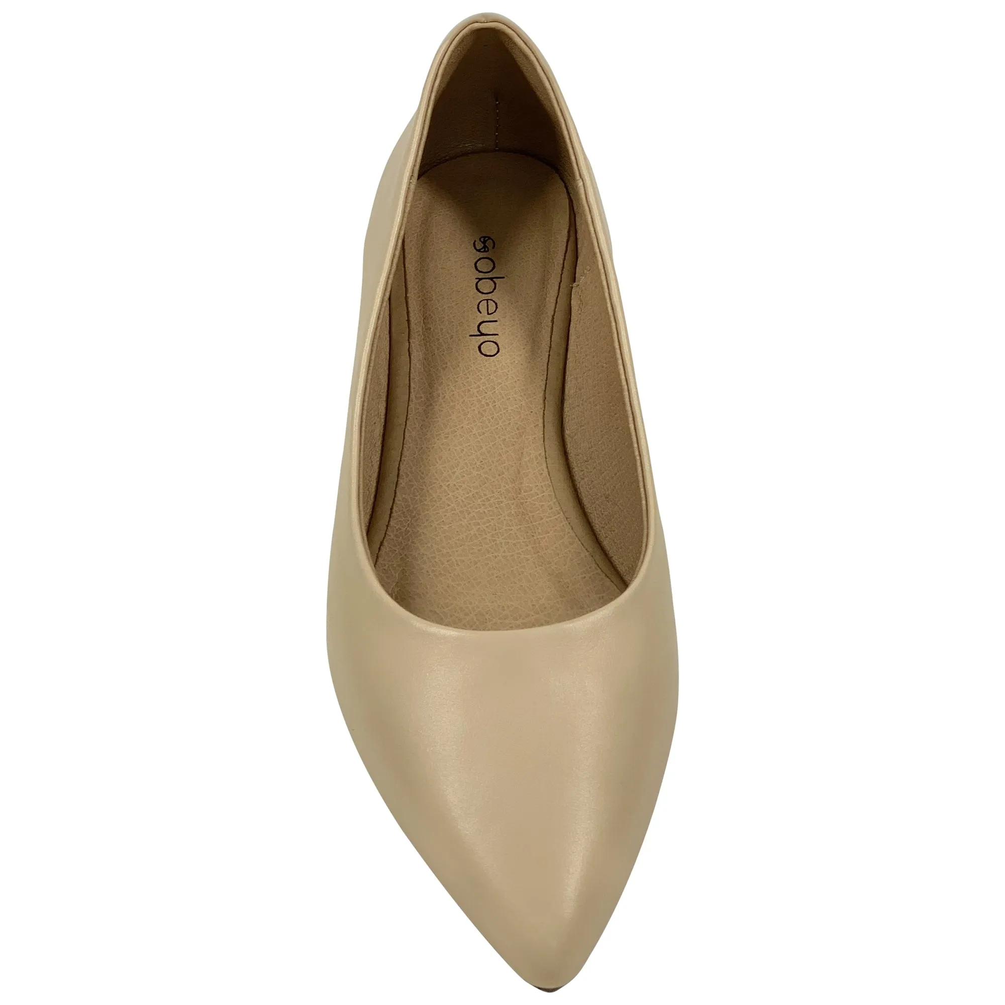 Beige Leather Pointed Toe Flat Memory Foam Cushion