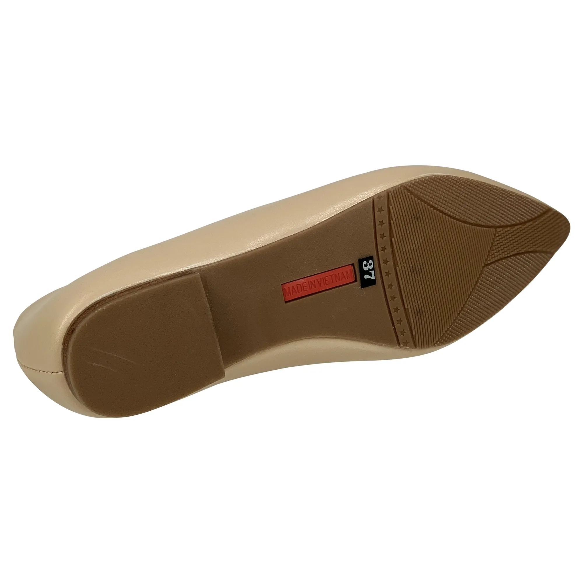 Beige Leather Pointed Toe Flat Memory Foam Cushion