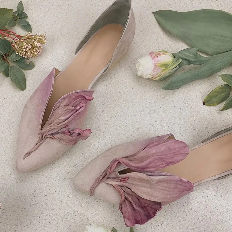 binfenxie 2024 Petal Design Sexy Pointed Toe Women Shoes Flat Fashion Novelty Ladies Shoes Hand-made Soft Comfy Zapatillas De Mujer Tacon