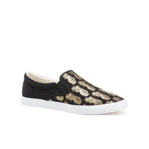 Bucketfeet 'Pineappleade' Slip On Canvas Tennis Shoes Sneakers Black Gold 5 NEW! $84