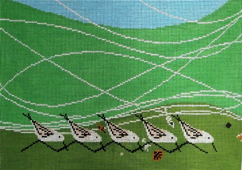 Charley Harper needlepoint Strollin Patrolin