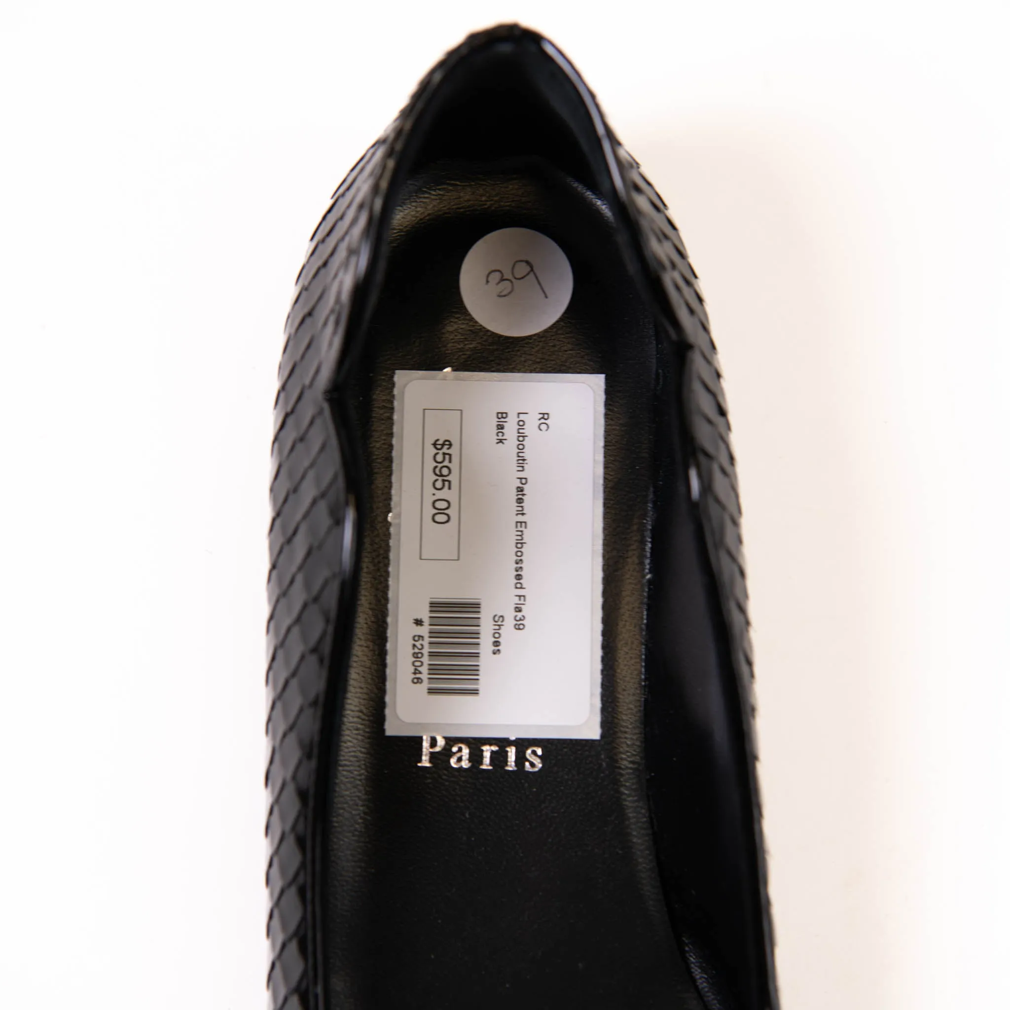 Christian Louboutin Black Patent Snakeskin Embossed Hot Chickita Flats 39