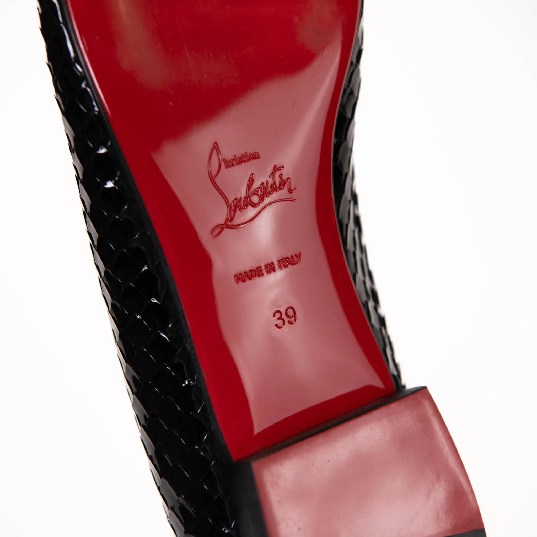 Christian Louboutin Black Patent Snakeskin Embossed Hot Chickita Flats 39