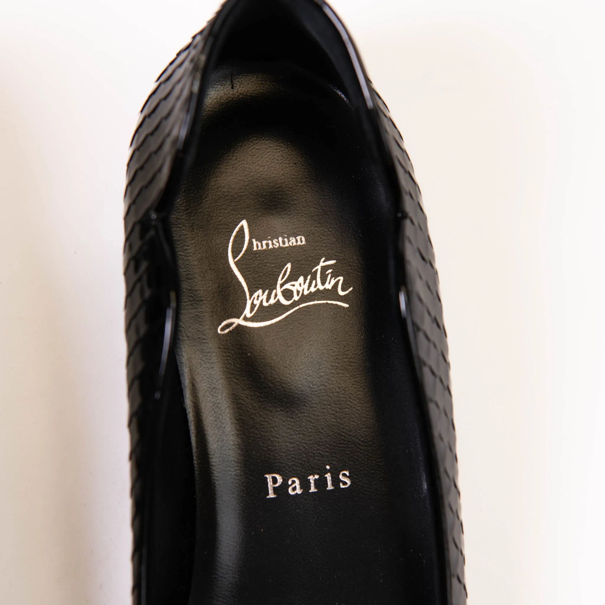 Christian Louboutin Black Patent Snakeskin Embossed Hot Chickita Flats 39