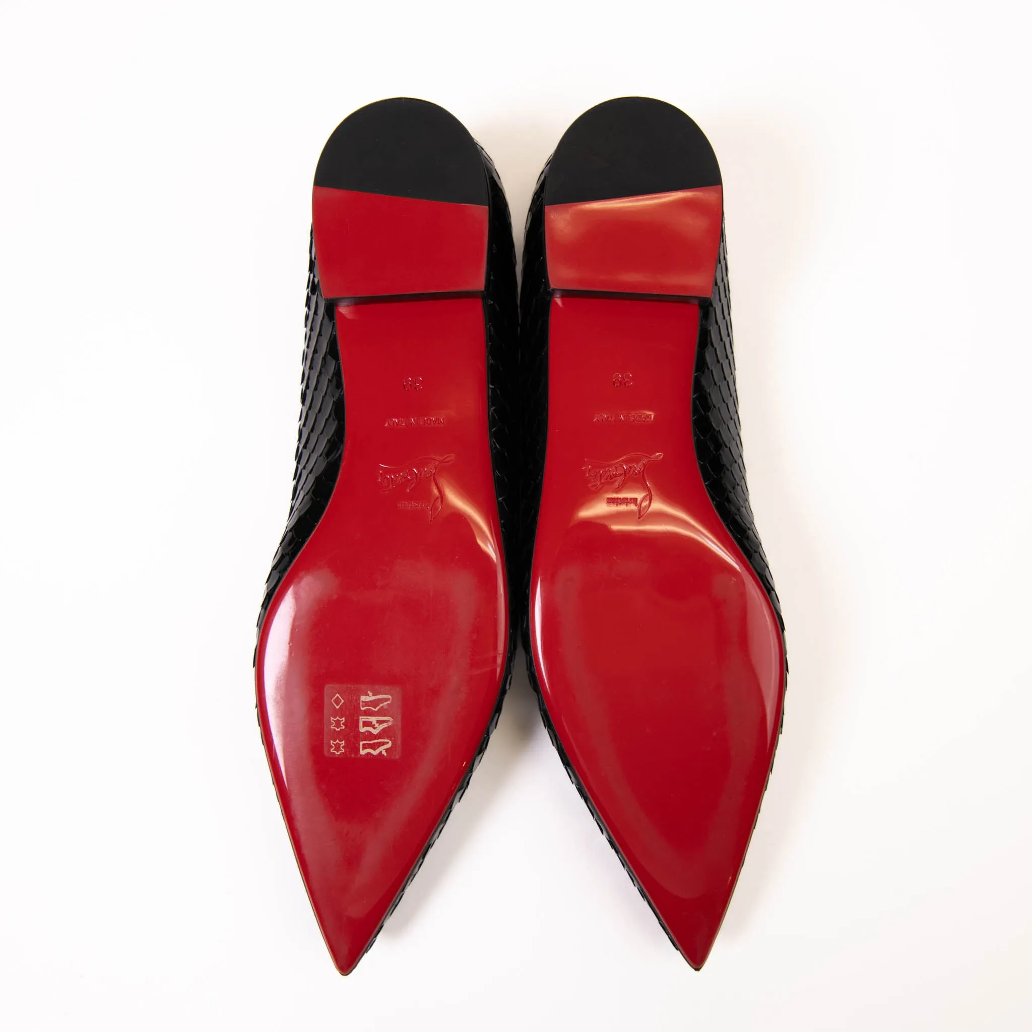 Christian Louboutin Black Patent Snakeskin Embossed Hot Chickita Flats 39
