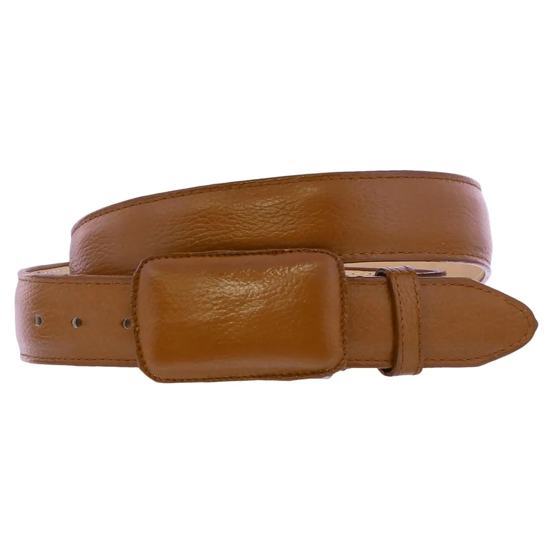 Cognac Western Cowboy Belt Solid Grain Leather - Rodeo Buckle