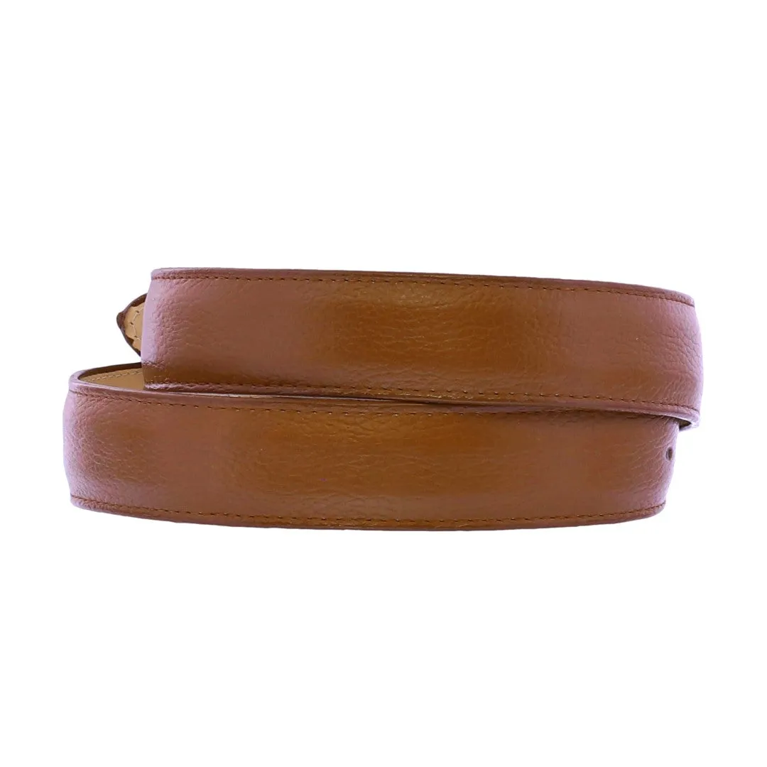 Cognac Western Cowboy Belt Solid Grain Leather - Rodeo Buckle