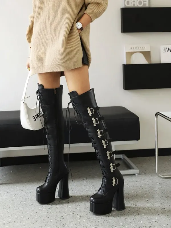 Fashion Buckles Square Toe Platform&Boots