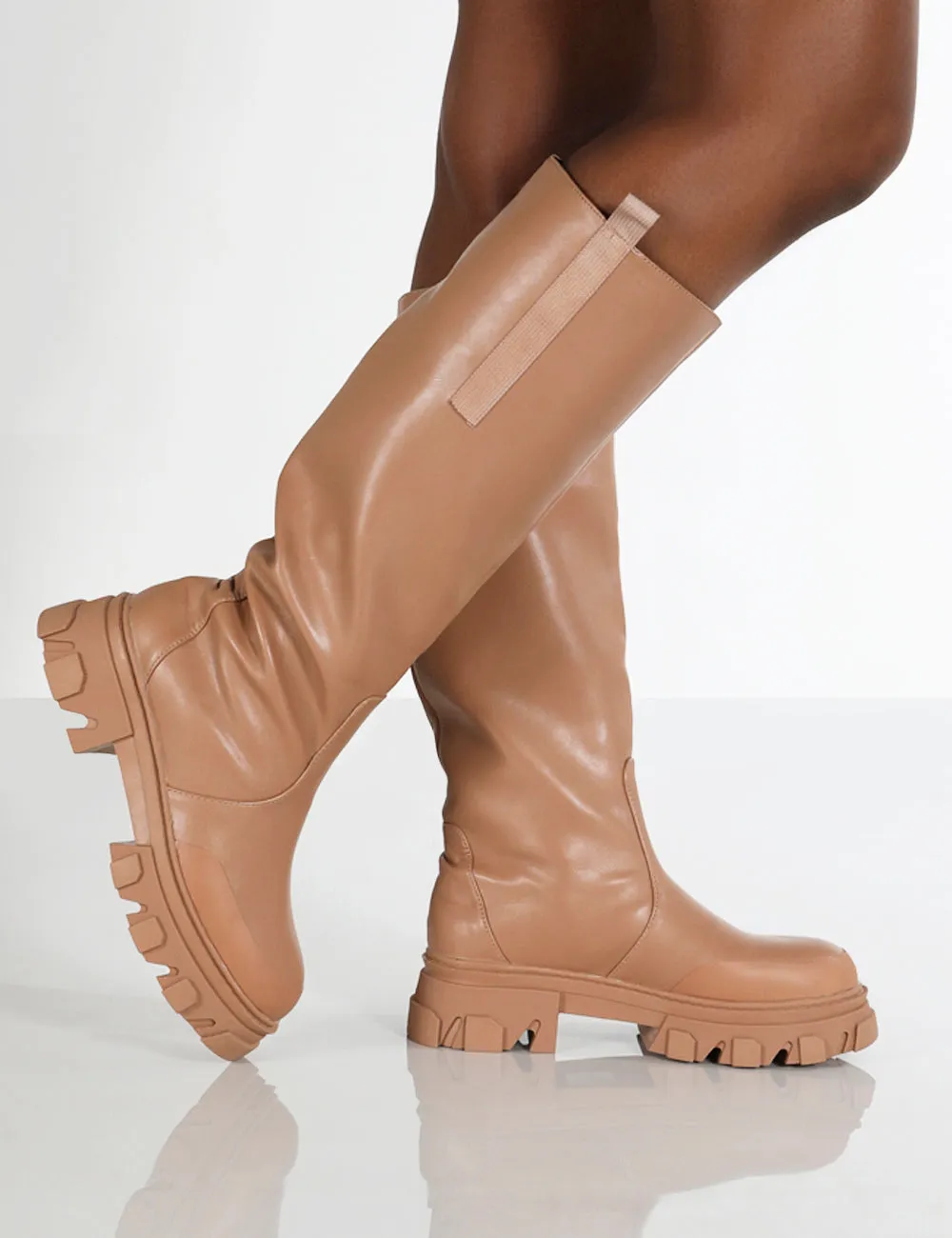 Genius Wide Fit Tan Knee High Chunky Sole Boots