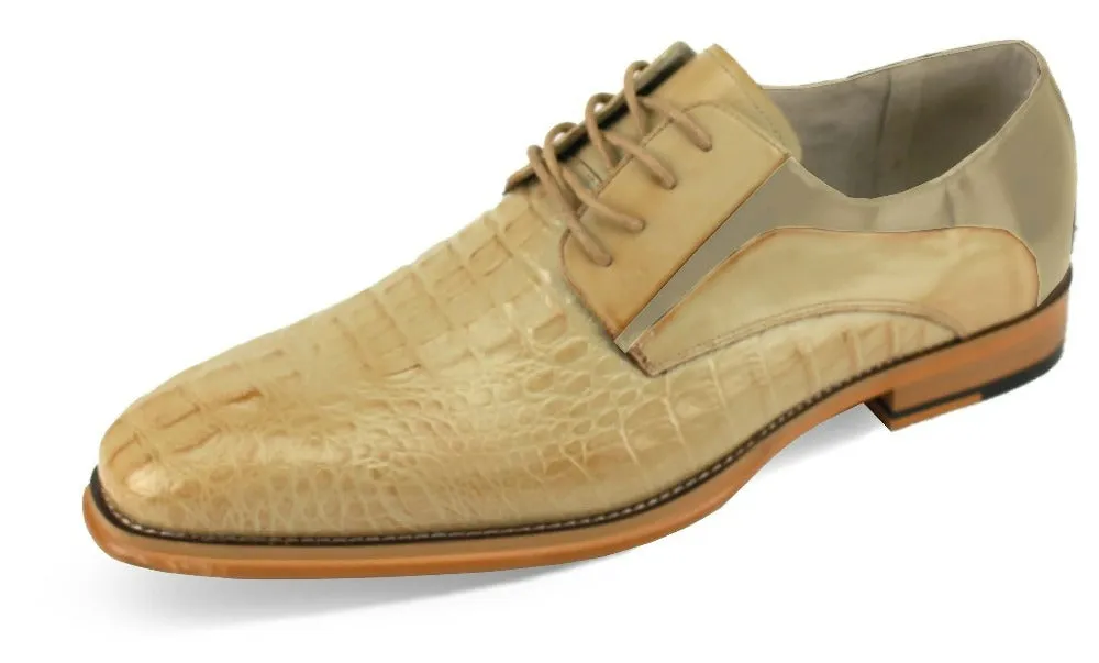 Giovanni Tan Men’s dress lace-up shoes genuine leather alligator printed