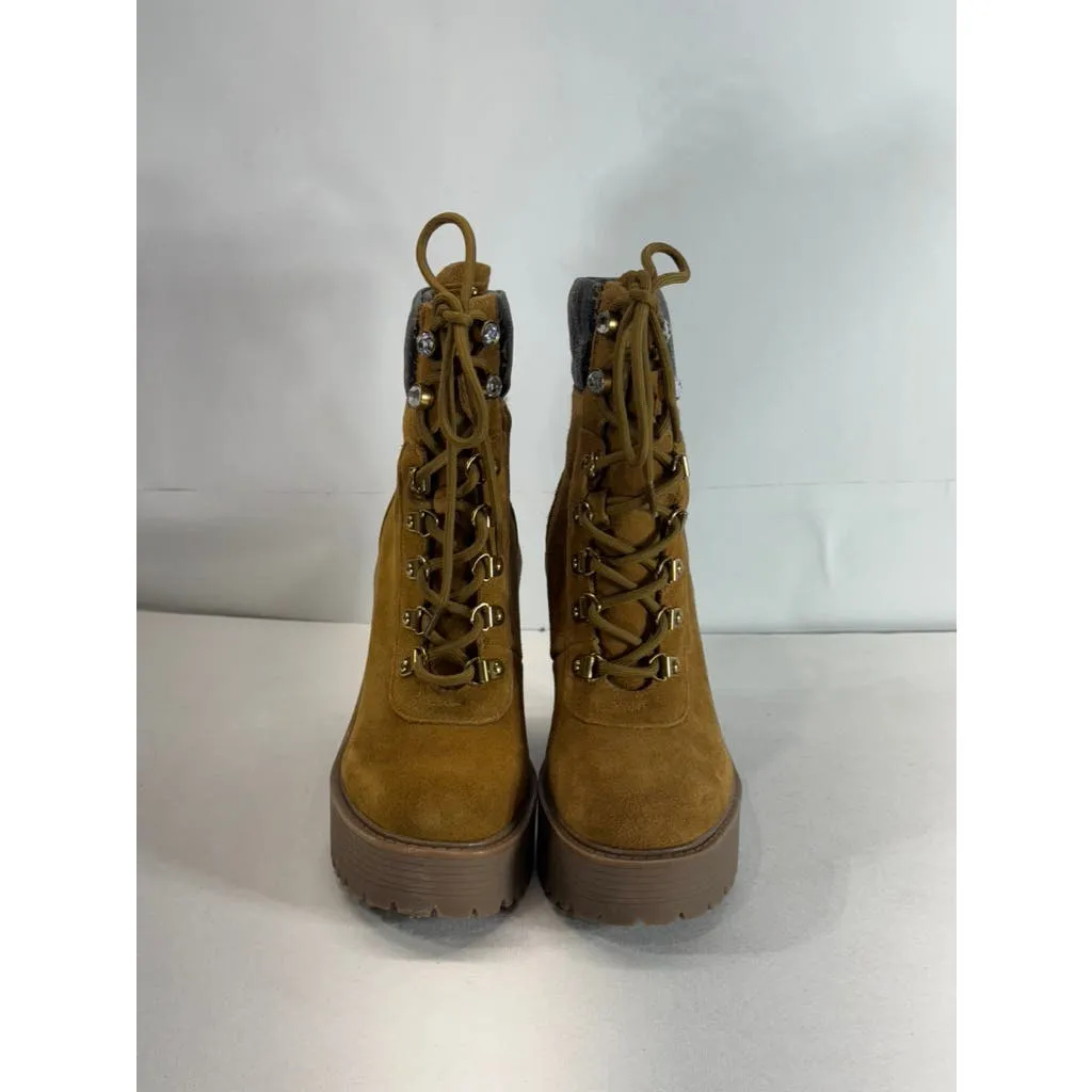 GUESS Women's Medium Brown Kelyna Lace-Up Lug-Sole Platform Booties SZ 7