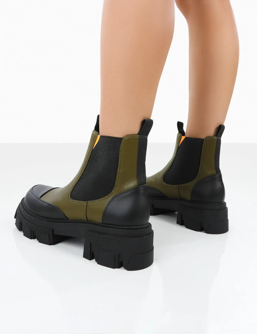 Kenza x Public Desire Trance Khaki Chunky Sole Chelsea Boots
