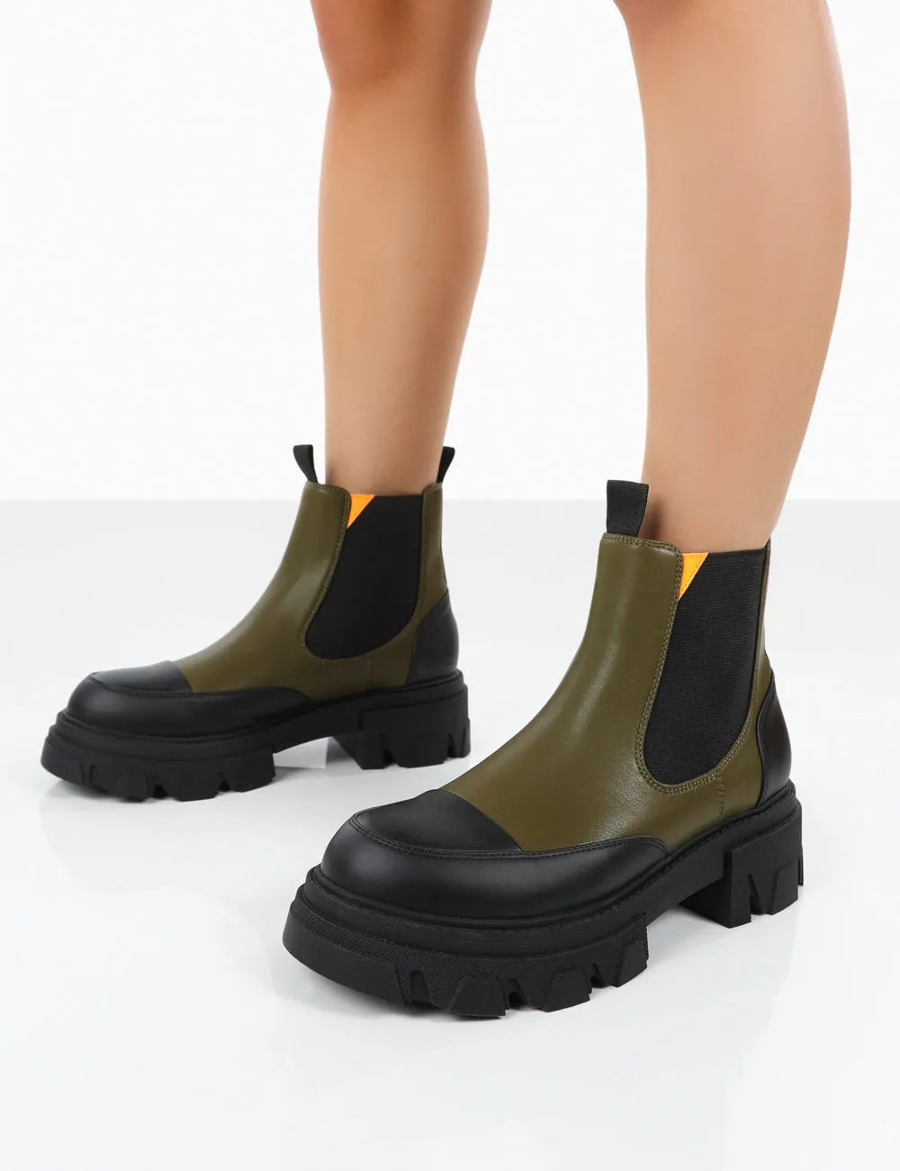 Kenza x Public Desire Trance Khaki Chunky Sole Chelsea Boots