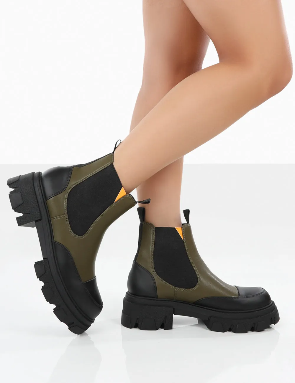 Kenza x Public Desire Trance Khaki Chunky Sole Chelsea Boots
