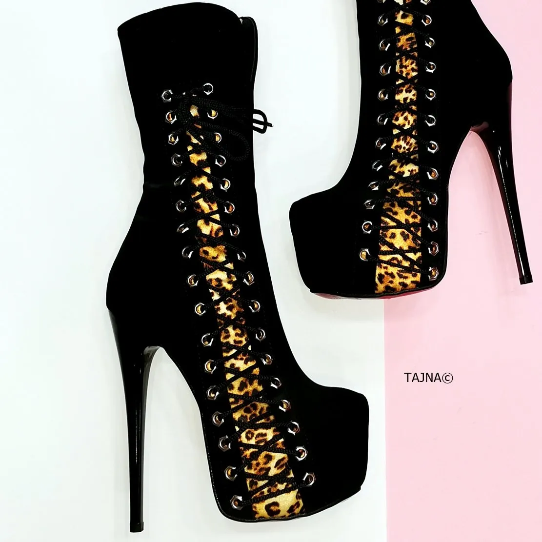 Leopard Black Corset High Heel Boots
