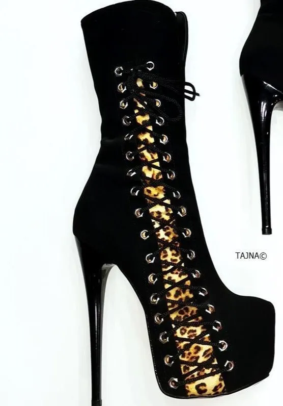 Leopard Black Corset High Heel Boots