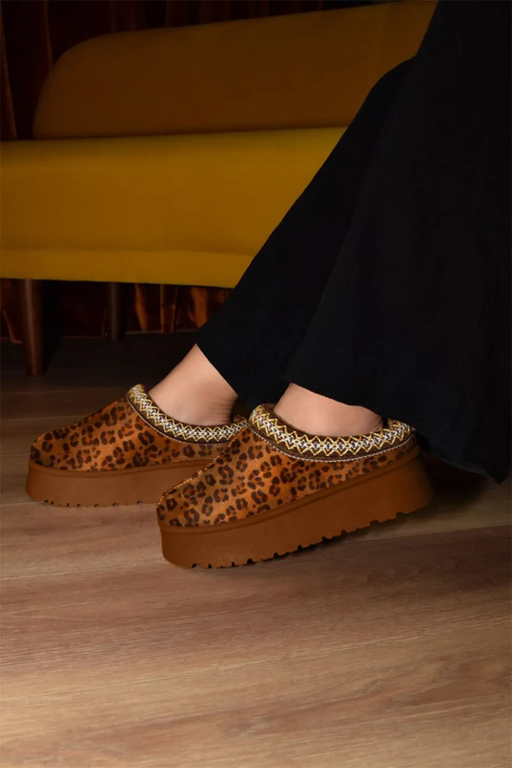 Liana Embroidered Trim Round Toe Platform Boots