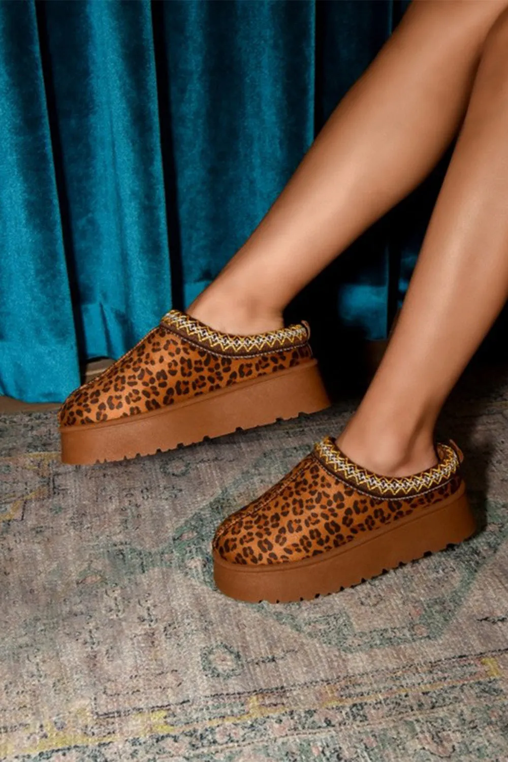 Liana Embroidered Trim Round Toe Platform Boots