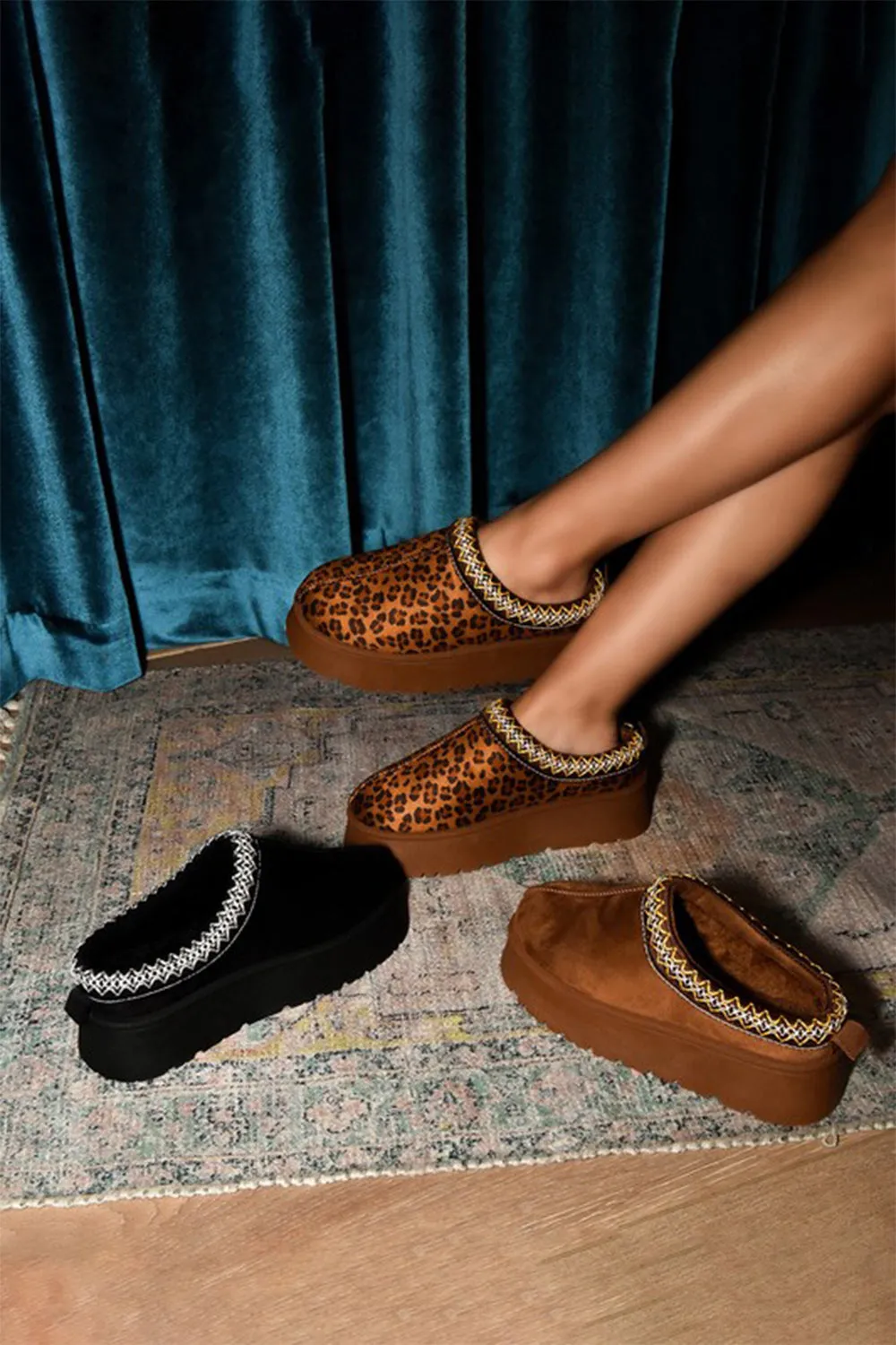 Liana Embroidered Trim Round Toe Platform Boots