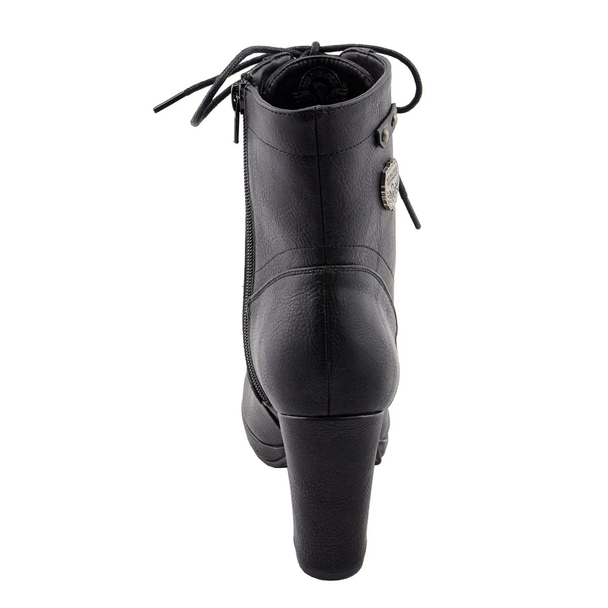 MBL9418 Women's Black Lace-Up Platform Boots with Studded Accents