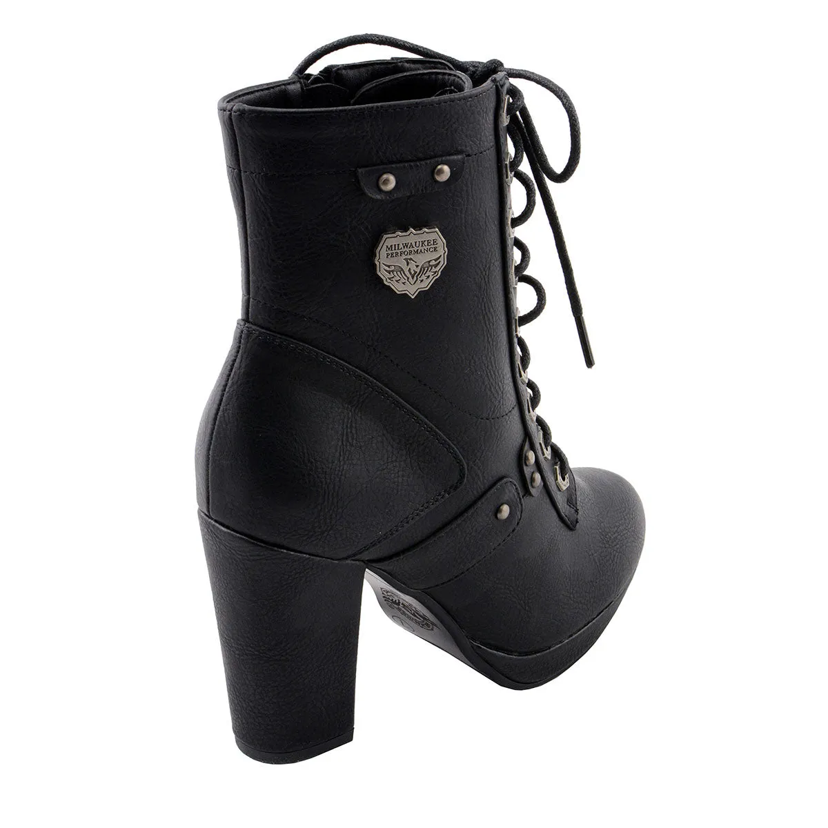 MBL9418 Women's Black Lace-Up Platform Boots with Studded Accents