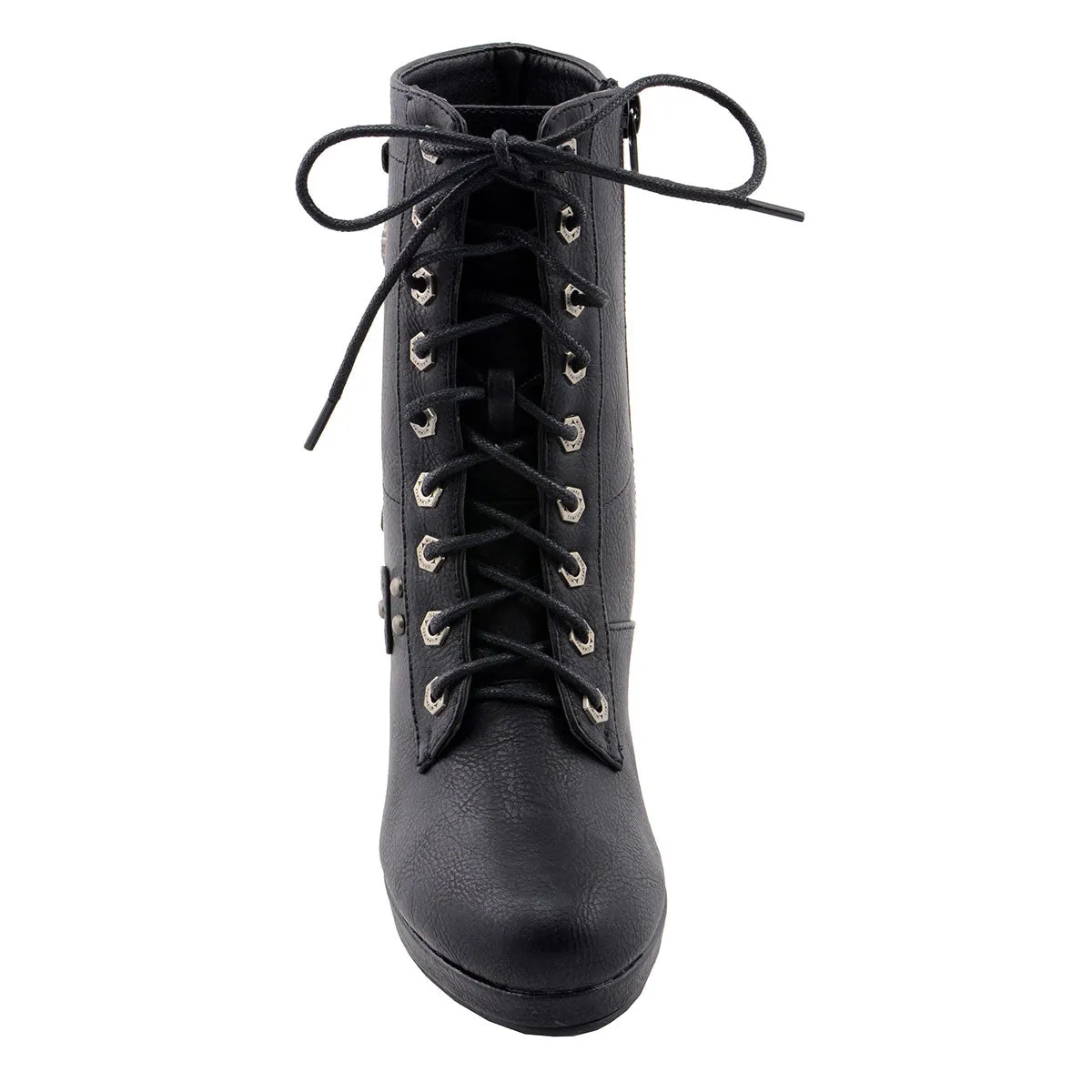 MBL9418 Women's Black Lace-Up Platform Boots with Studded Accents