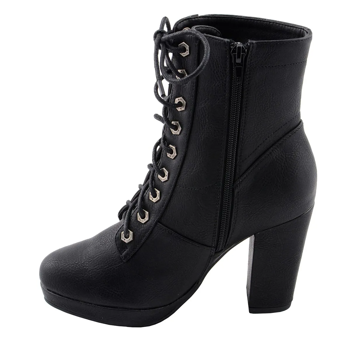 MBL9418 Women's Black Lace-Up Platform Boots with Studded Accents