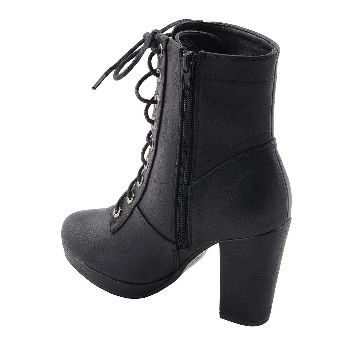 MBL9418 Women's Black Lace-Up Platform Boots with Studded Accents