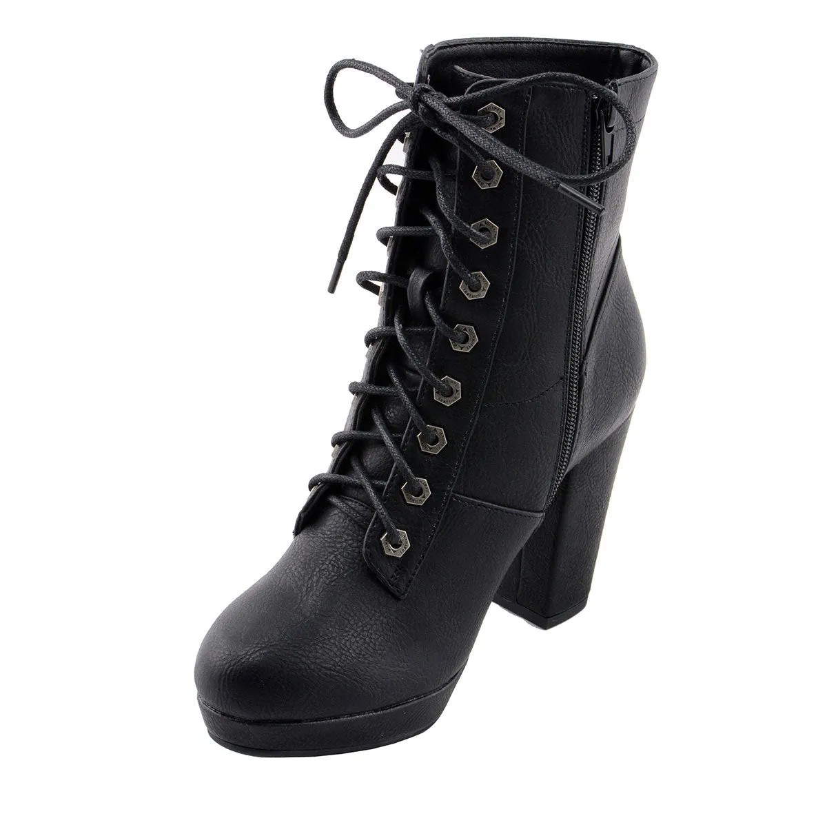 MBL9418 Women's Black Lace-Up Platform Boots with Studded Accents
