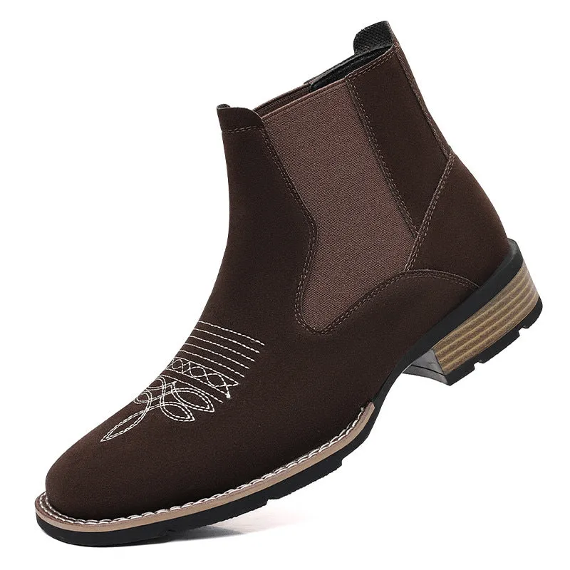 Men's Leather Retro Embroidered Suede Chelsea Boots