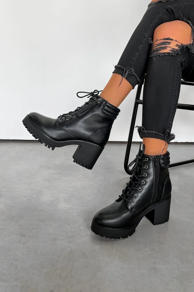 MILA Chunky Platform Ankle Boots - Black PU