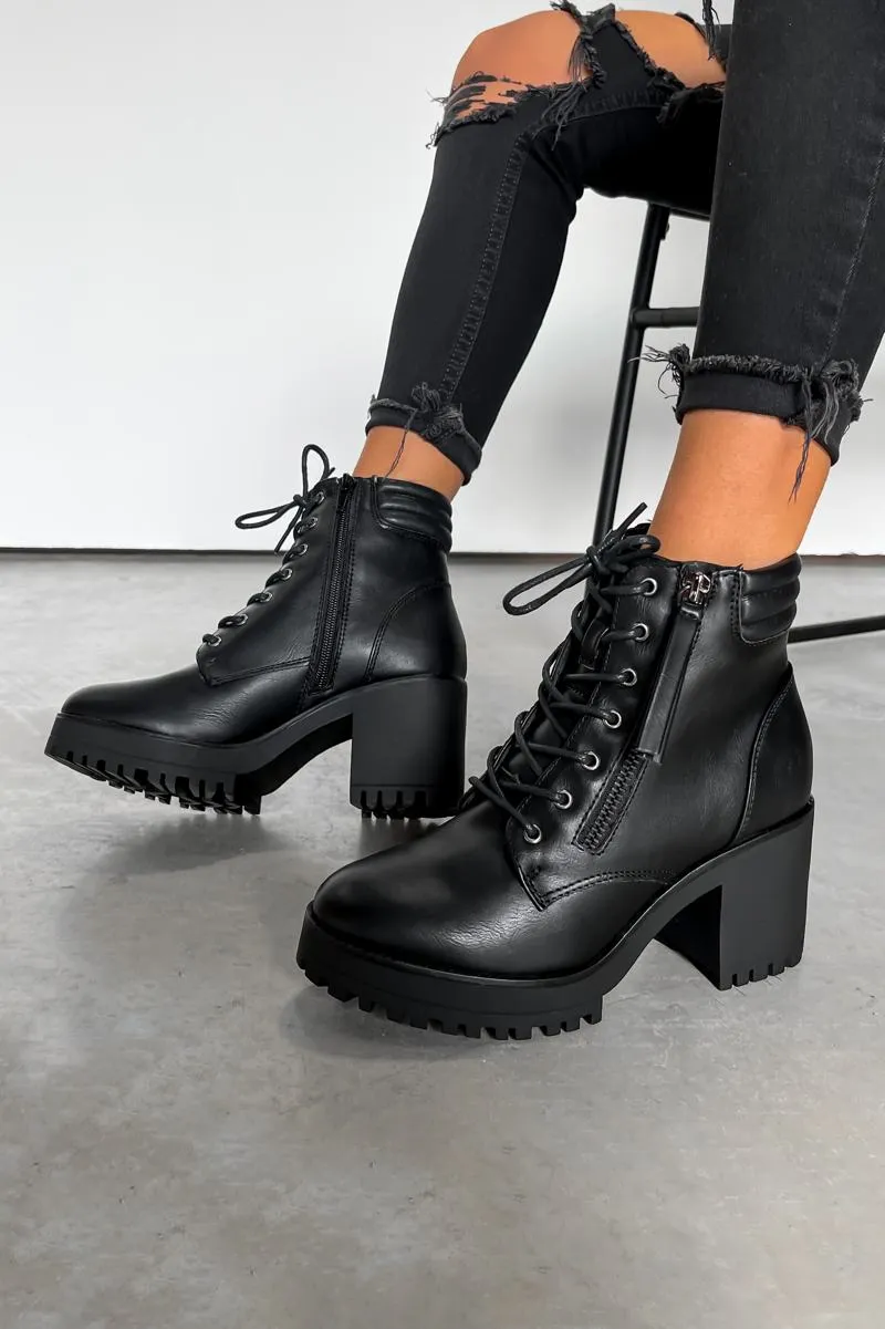 MILA Chunky Platform Ankle Boots - Black PU