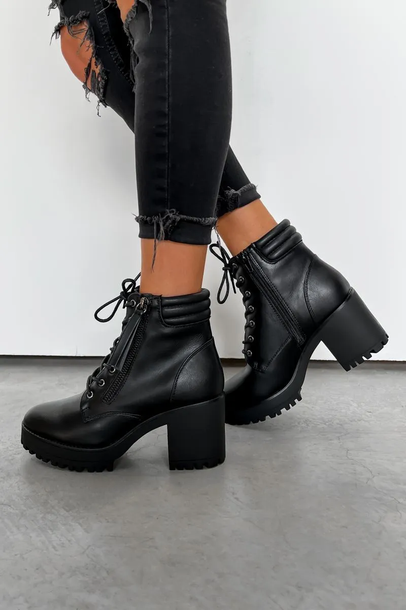 MILA Chunky Platform Ankle Boots - Black PU