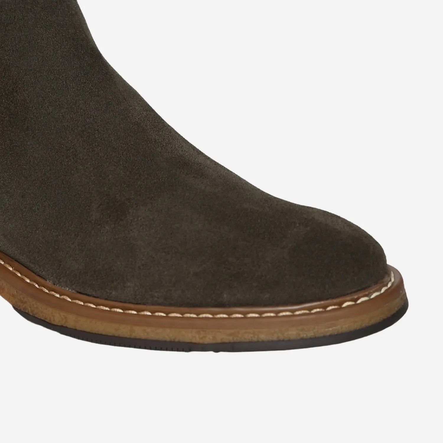 Olive Genuine Suede Leather Chelsea Elastic Boots For Men