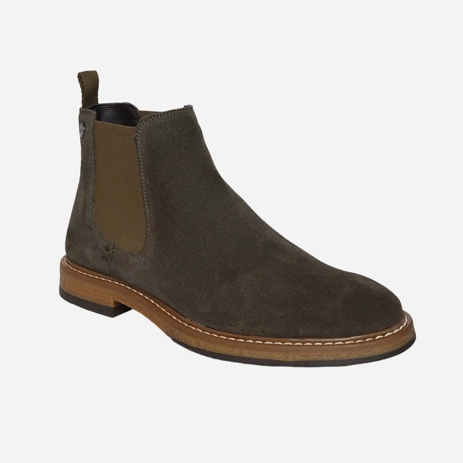 Olive Genuine Suede Leather Chelsea Elastic Boots For Men