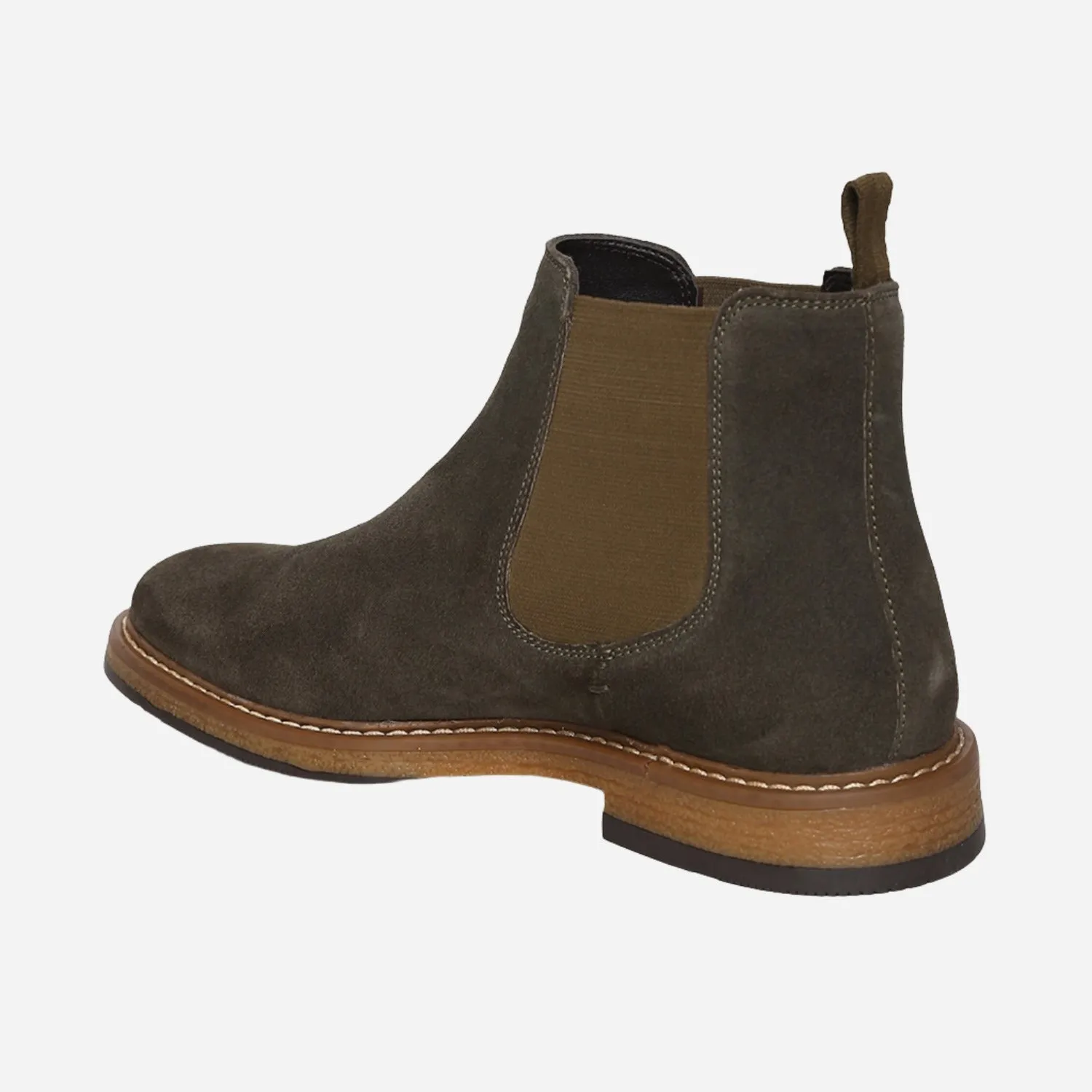 Olive Genuine Suede Leather Chelsea Elastic Boots For Men