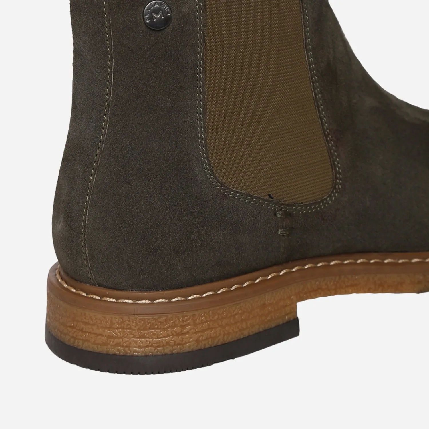 Olive Genuine Suede Leather Chelsea Elastic Boots For Men