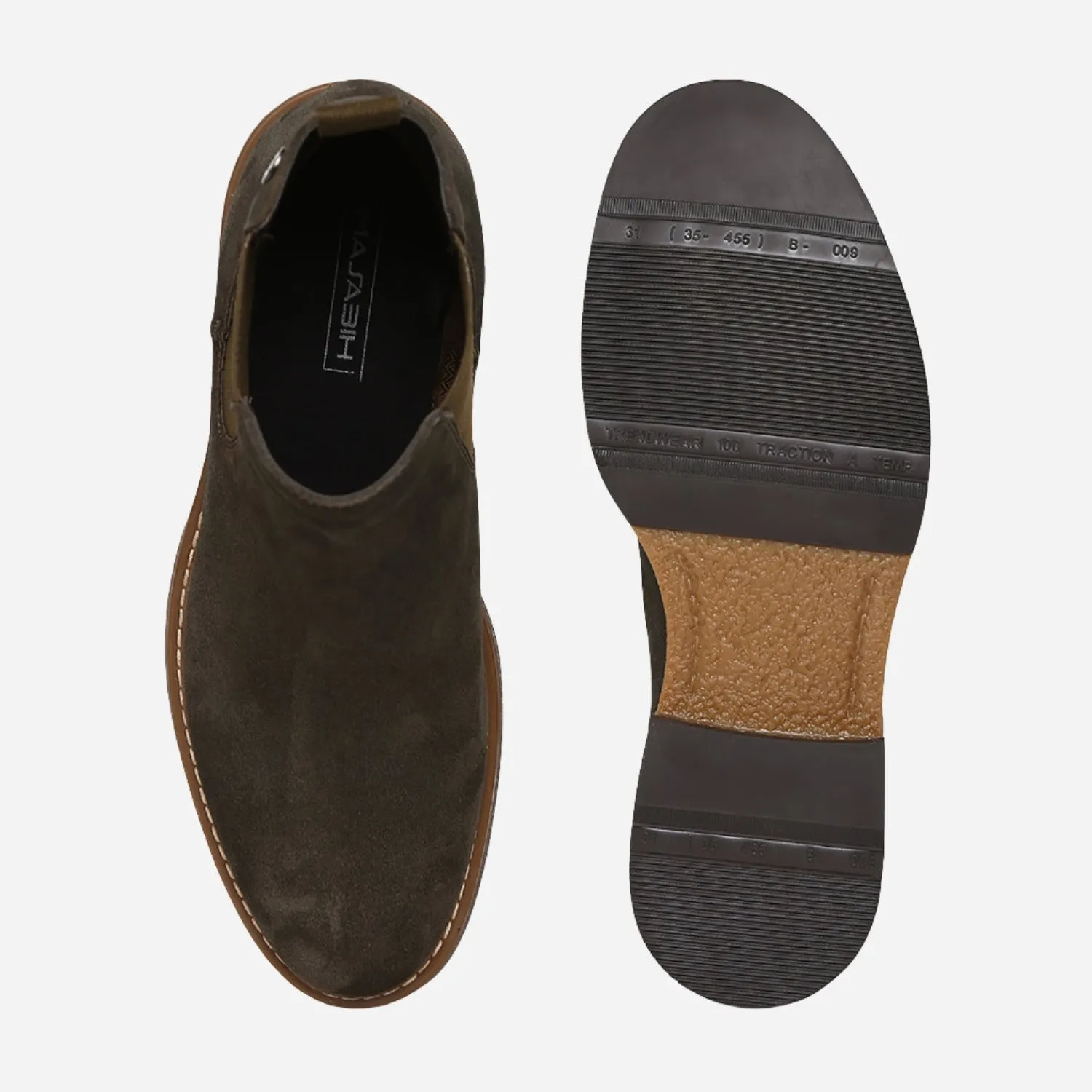 Olive Genuine Suede Leather Chelsea Elastic Boots For Men