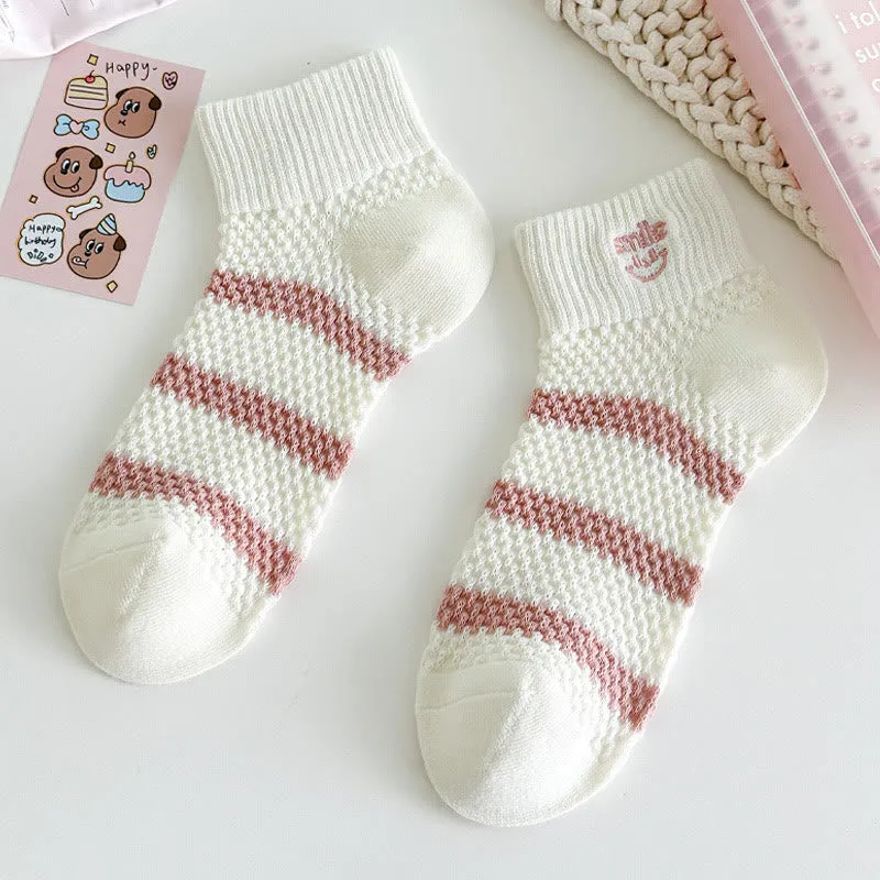 Pink Embroidery Ankle Socks(5 Pairs)
