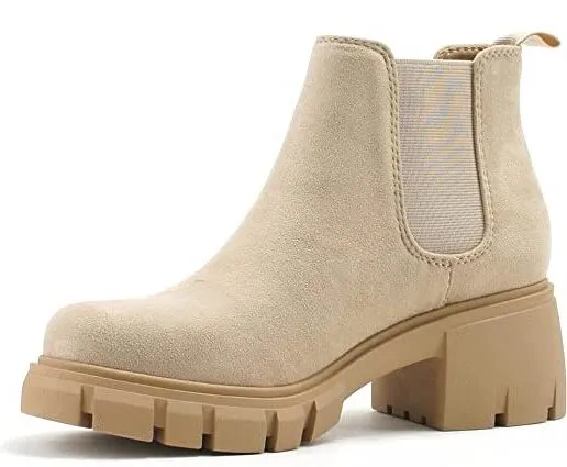 Soda Pioneer Lt-Wheat Lug Sole Elastic Gore Chelsea Fashion Wide Ankle Boots